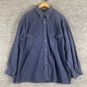 VTG St Johns Bay Shirt Mens XL Blue Chamois Cloth Long Sleeve Button Down Y2K